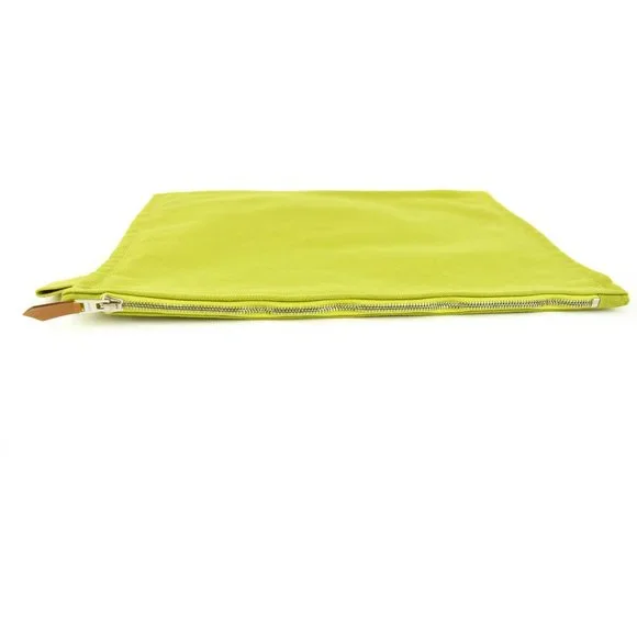 HERMES: Lime Green, Canvas & "H" Logo Medium Travel/Cosmetic/Toiletry Bag (mo) - Picture 8 of 12